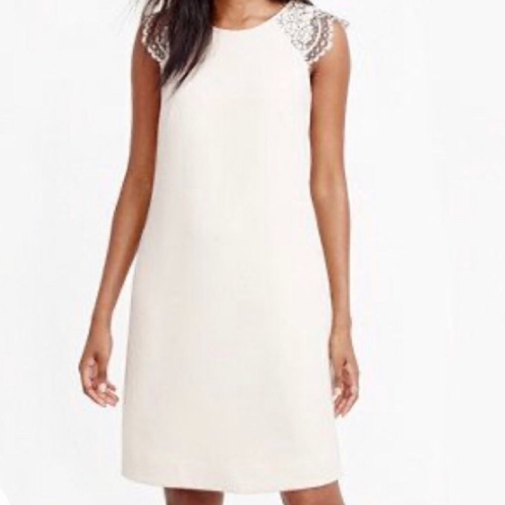 0 J Crew cream dress lace cap sleeves pockets